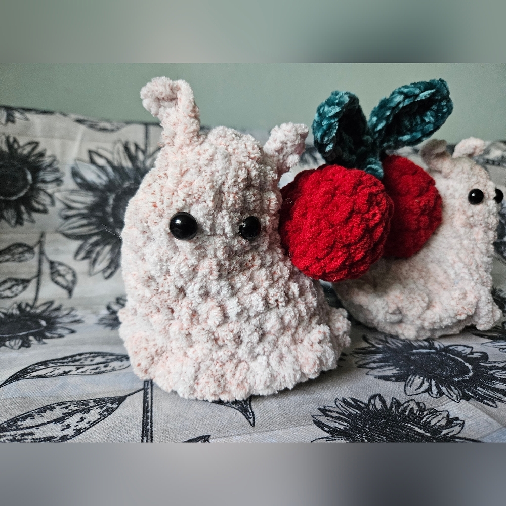 Crochet Cherry Snails Plushie - Picture 3 of 9